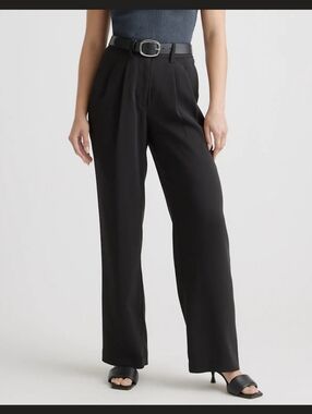 NWT Quince Stretch Crepe Pleated Pants | High-Waist Wide-Leg | Black